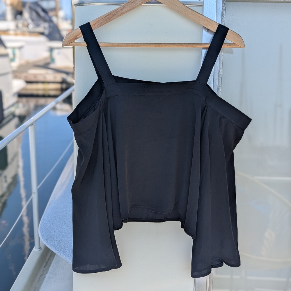 NWT The Fifth Label | In Full Light Off Shoulder Crop Silky Top Black Small